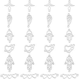 SUPERFINDINGS 24pcs 6 Style Heart Charm Pendant Angel Wing Heart Hamsa Hand Steel Links Stainless Steel Filigree Links Filigree Connectors Joiners for Jewelry Making, Hole: 1.2-1.5mm