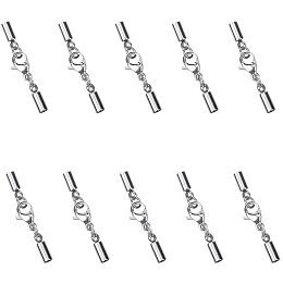 PandaHall Elite 10 Sets Stainless Steel Lobster Claw Clasps with Tube Cord Ends Bracelet Necklace Clasps Findings for DIY Jewelry Making 26mm, Hole 2mm