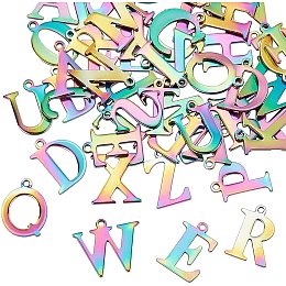 UNICRAFTALE 52pcs Rainbow Laser Cut Letter A-Z Charms Stainless Steel Alphabet Pendants Metal Hypoallergenic Pendant for DIY Jewelry Making 1mm Hole