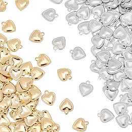 UNICRAFTALE About 200pcs 2 Colors Heart Charms 201/304 Stainless Steel Heart Pendants 1/1.2mm Small Hole Heart Charms for DIY Necklace Bracelet Earring Jewelry Making