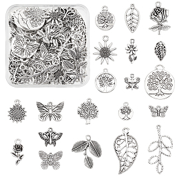 PandaHall Elite 120Pcs 20 Style Tibetan Style Alloy Pendants, Cadmium Free & Lead Free, Mixed Shape, Antique Silver, 9~38x10~23x1~3.5, Hole: 1~3mm, 6pcs/style