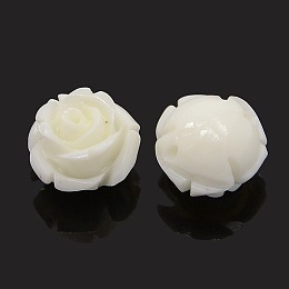 Honeyhandy Synthetic Coral 3D Flower Rose Beads, Dyed, White, 14~15x9mm, Hole: 1.5mm