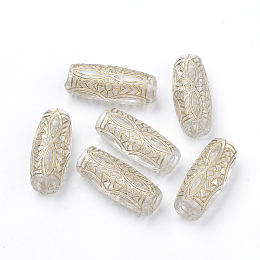 Honeyhandy Plating Transparent Acrylic Beads, Golden Metal Enlaced, Column, Clear, 21x9x7mm, Hole: 3.5mm