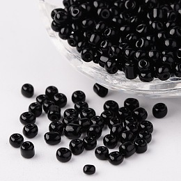 Honeyhandy 8/0 Opaque Colours Round Glass Seed Beads, Black, Size: about 3mm in diameter, hole:1mm, about 1101pcs/50g