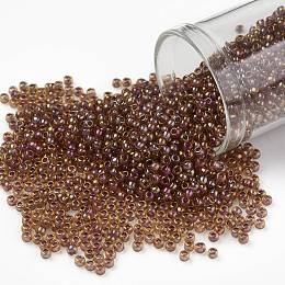 TOHO Round Seed Beads, Japanese Seed Beads, (1849) Pink Lilac Lined Topaz Rainbow, 11/0, 2.2mm, Hole: 0.8mm, about 1110pcs/10g