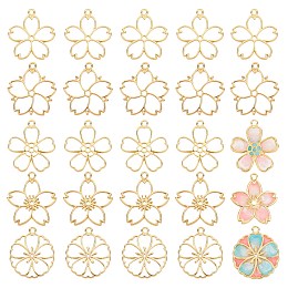 Olycraft Alloy Open Back Bezel Pendants, For DIY UV Resin, Epoxy Resin, Pressed Flower Jewelry, Lead Free & Cadmium Free, Sakura, Golden, 30pcs/box