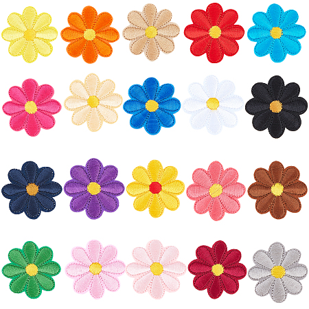 Computerized Embroidery Cloth Iron on/Sew on Patches, Costume Accessories, Appliques, Sunflower, Mixed Color, 40x1.5mm; 20colours, 2pcs/colour, 40pcs/bag