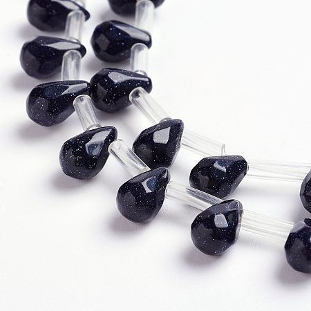 Arricraft Synthetic Blue Goldstone Beads Strands, teardrop, Faceted, 9x6mm, Hole: 1mm, about 38~44pcs/strand, 16.1 inches~18.1 inches(41~46cm)
