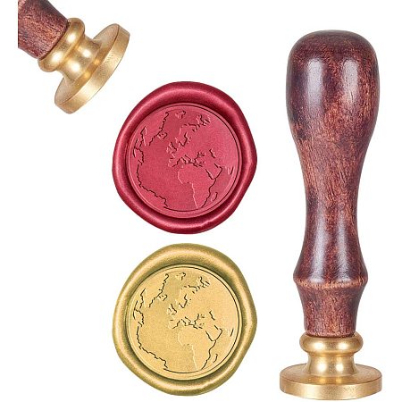 CRASPIRE Wax Seal Stamp, Sealing Wax Stamps World Map Retro Wood Stamp Wax Seal 25mm Removable Brass Seal Wood Handle for Envelopes Invitations Wedding Embellishment Bottle Decoration
