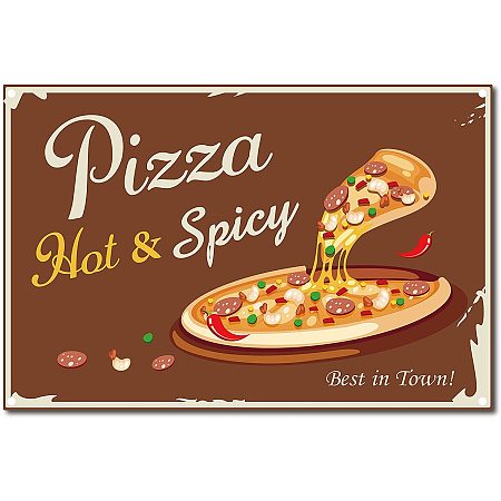 CREATCABIN Metal Tin Sign Pizza Hot Spicy Retro Vintage Funny Wall Decor Art Mural Hanging Iron Painting for Home Garden Bar Pub Kitchen Living Room Office Garage Poster Plaque 8 x 12inch