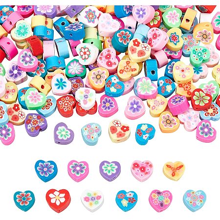 NBEADS About 300 Pcs Polymer Clay Beads, Heart with Flower Handmade Polymer Clay Spacer Beads Soft Pot Colours Beads Crafts Accessories for DIY Jewelry Making, Hole: 2mm(0.08 inch)