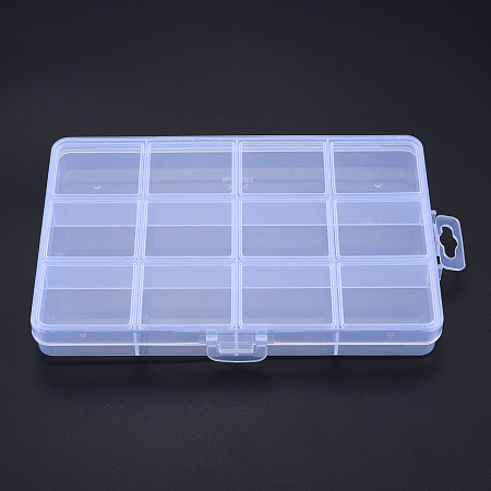 Rectangle Polypropylene(PP) Bead Storage Container, with Hinged Lid and 12 Compartments, for Jewelry Small Accessories, Clear, 15.5x10x1.9cm