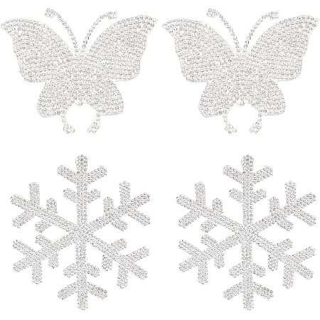 SUPERFINDINGS 4Pcs 2 Styles Crystal Car Stickers Glitter Slowflake Butterfly Sticker Bling Glass Rhinestone Decals for Car Bumper Window Laptops Decor