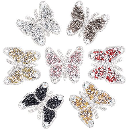 GORGECRAFT 7PCS Butterfly Rhinestone Patches Iron/Sew on Butterfly Appliques Crystal Badges Patch Clothing Sticker Decorative for Clothes Dress Bag Pants Shoes