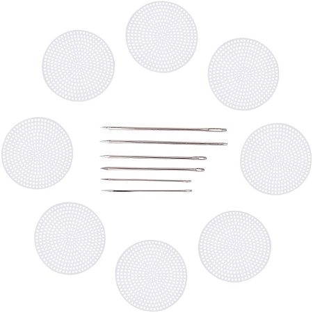 Arricraft 40pcs Plastic Canvas Circles, 3 inches Round Canvas Sheets with 6pcs Iron Sewing Needles for Coasters, Sun Catchers, Card Holders Making