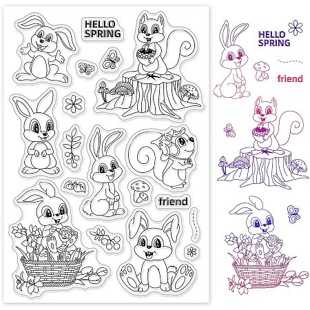 GLOBLELAND Spring Bunny Rabbits Clear Stamps Transparent Silicone Stamp Seal for Card Making Decoration and DIY Scrapbooking