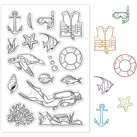 GLOBLELAND Ocean World Diving Clear Stamps Silicone Stamp Transparent Stamp for Card Making Decoration and DIY Scrapbooking