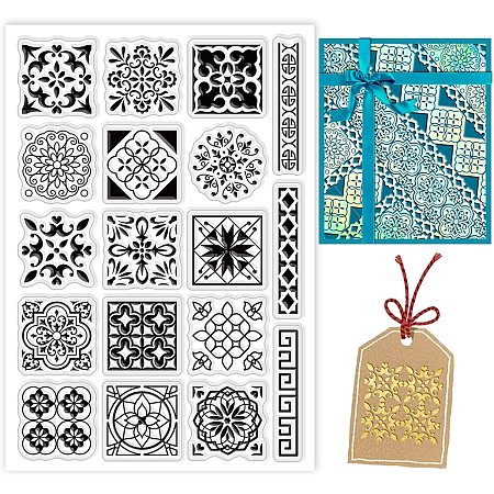 BENECREAT Background Clear Stamps East Mandala Geometri Floral Border Pattern PVC Silicone Stamps 6.3x4.3