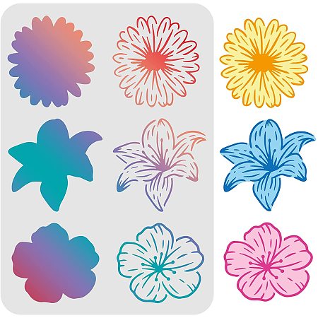 FINGERINSPIRE Layered Flowers Pattern Drawing Painting Stencils (11.6x8.3inch) Lilien/Hibiscus/Chrysanthemum Decoration Drawing Stencils for Painting on Wood, Floor, Wall and Fabric