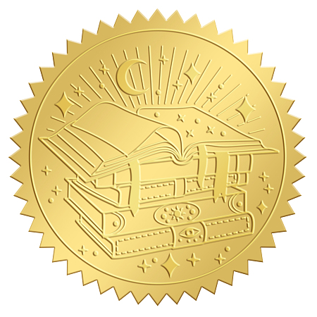 CRASPIRE 100PCS Gold Foil Stickers Embossed Certificate Seals Self Adhesive Stickers Medal Decoration Stickers Certification Graduation Corporate Notary Seals Envelope (Magic Book)