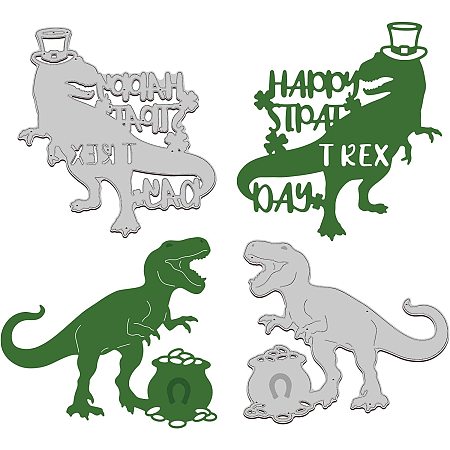 GLOBLELAND Happy St Pat Trex Day Dinosaur Cutting Dies Golden Coins Carbon Steel Die Cuts for DIY Embossing Stencil Template for St. Patrick's Day Card Making Scrapbooking Photo Album Decoration