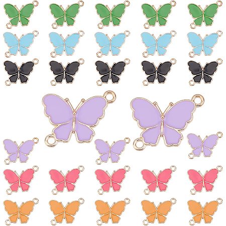 SUNNYCLUE 1 Box 30Pcs 6 Colors Butterfly Links Alloy Enamel Butterfly Connector Charms Jewellery Pendants Accessories for Earrings Bracelets Necklace DIY Making Jewelry Making Crafting