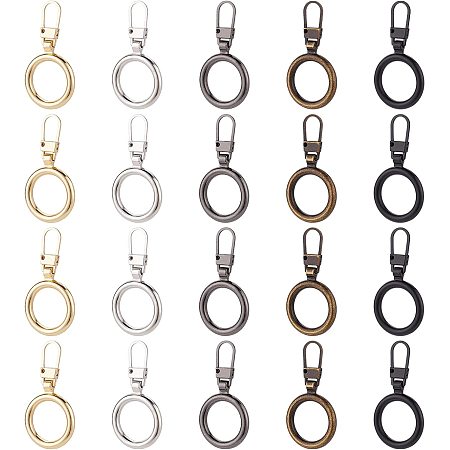 BENECREAT 20Pcs 5 Colors Zipper Pull Replacement, Round Ring Shape Geometric Circle Metal Zipper Tab Repair for Jackets, Luggage, Backpacks, Purses, Boots, Pants