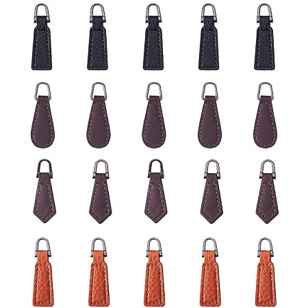 Arricraft 20 pcs 4 Styles Leather Zipper Pull Zipper Tags Fixer Pull Replacement Zipper Heads for Boot Jacket Luggage Handbags Bags Purse Jacket Repair