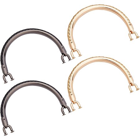 WADORN 4pcs Metal Purse Handles, Semicircle Bag Handles Frame Braided Leather Handbag Handle with U Buckles Half Round Clutches Handle Replacement for Purse Making Accessories, 5.5×3.3inch