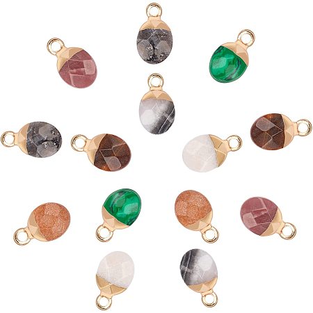 Arricraft 14 Pcs Faceted Oval Shape Mixed Stone Pendants Charms, Natural & Synthetic Gemstone Rock Charms for Necklace Jewelry Making