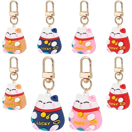 PandaHall Elite 8pcs Lucky Cat Keychain Clips 4 Style Fortune Cat Charms Alloy Trigger Snap Hooks with Lucky Cat Pendants Beckoning Cat Keychains for Purse Strap Keys Bag Jewelry