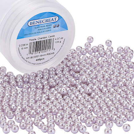BENECREAT 400 Piece 6 mm Environmental Dyed Pearlize Glass Pearl Round Bead for Jewelry Making with Bead Container, Thistle