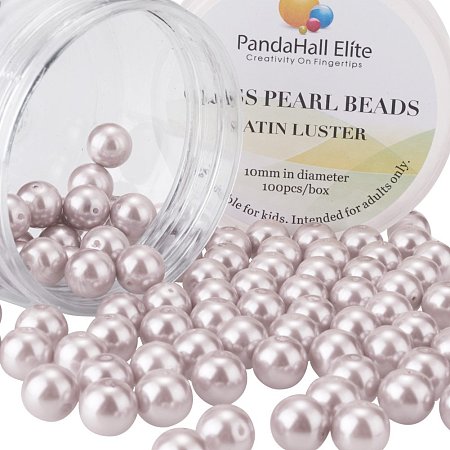 PandaHall Elite 10mm Orchid Pink Glass Pearl Tiny Satin Luster Round Loose Pearl Beads for Jewelry Making, about 100pcs/box