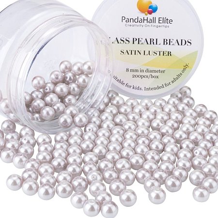 PandaHall Elite 8mm About 200Pcs Tiny Satin Luster Glass Pearl Round Beads Assortment Lot for Jewelry Making Round Box Kit Orchid Pink