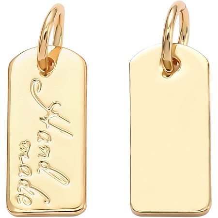 BENECREAT 20PCS Brass Word Stamping Pendants 18K Gold Plated Rectangle Stamping Tag Charms with Jump Ring for DIY Necklaces, Bracelets, Key Chains