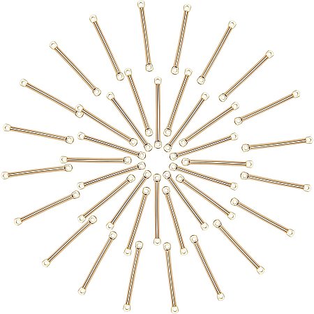 CREATCABIN 1 Box 40Pcs Bar Connectors Charms Earrings Links 18K Real Gold Plated Brass 2-Hole Stick Strip Long Vertical Rectangle Blanks Pendants for Jewelry Making Charms Bracelets Findings