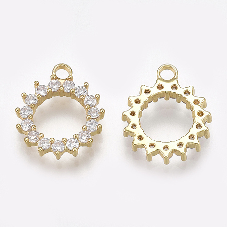 Honeyhandy Cubic Zirconia Charms, with Brass Findings, Sun, Clear, Real 18K Gold Plated, 13x11x2mm, Hole: 1.5mm