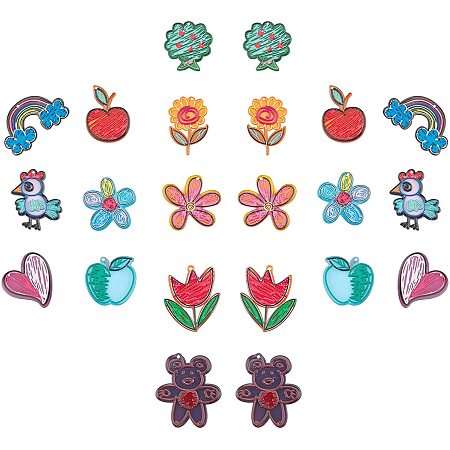 SUNNYCLUE 22Pcs 11 Styles Transparent Acrylic Pendants 3D Printed Flower Bear Rooster Cock Rainbow with Cloud Heart Acrylic Charms for DIY Jewelry Bracelet Necklace Earring Making Accessories