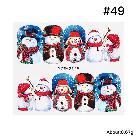 Arricraft Full Cover Nail Art Stickers, Self-adhesive, For Nail Tips Decorations, Christmas Theme, Snowman Pattern, Colorful, 6.2x5.4cm