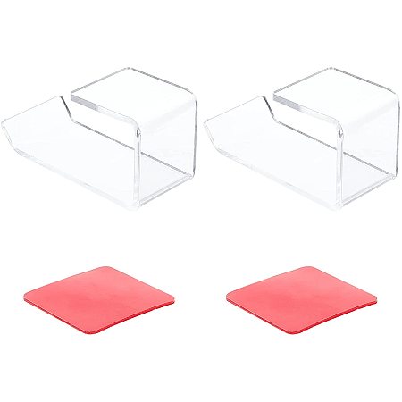 SUPERFINDINGS 2pcs 105x46x54mm Acrylic Headphone Holder Sets with 4pcs Square Double Sided Adhesive Tape Clear Headset Holder Wall Mount Headset Hanger Mount Stand for Headphones