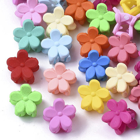 ARRICRAFT Kids Hair Accessories, Spray Painted Acrylic Claw Hair Clips, Flower, Mixed Color, 15x13mm
