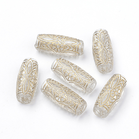 Honeyhandy Plating Transparent Acrylic Beads, Golden Metal Enlaced, Column, Clear, 21x9x7mm, Hole: 3.5mm, about 560pcs/500g