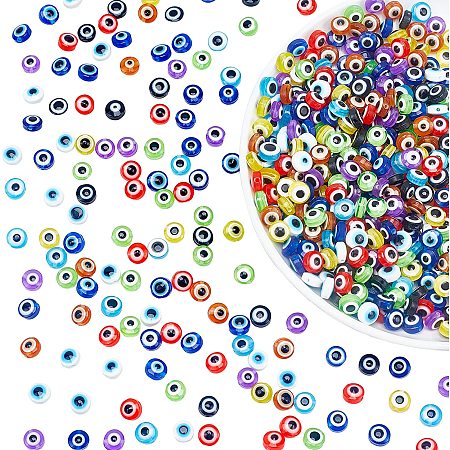 NBEADS 500 Pcs Resin Evil Eye Beads 8mm, 10 Colors Flat Round Evil Eye Beads Colorful Resin Charms Evil Eye Loose Spacer Beads for DIY Crafts Jewelry Making