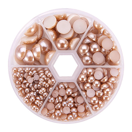 PandaHall Elite Tan 4-12mm Flat Back Pearl Cabochons for Craft and Decoration, about 690pcs/box