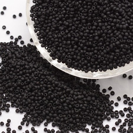 Honeyhandy 6/0 Round Glass Seed Beads, Grade A, Frosted, Opaque Colours, Black, 3.6~4.0mm, Hole: 1.2mm, about 5000pcs/pound