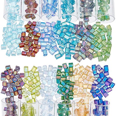 NBEADS 960 Pcs 12 Colors Seed Beads Cube Beads, Square Hole Glass Seed Beads Spacer, Cube Mini Beads Japanese Glass Beadsfor Bracelet Necklace Earring Jewelry Making
