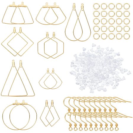 DICOSMETIC 20pcs 10 Styles Golden Hoop Earring Findings 304 Stainless Steel Assorted Geometric Earrings with 20pcs Earring Hooks Wire Pendants with 60pcs Plastic Ear Nuts for Jewelry Making