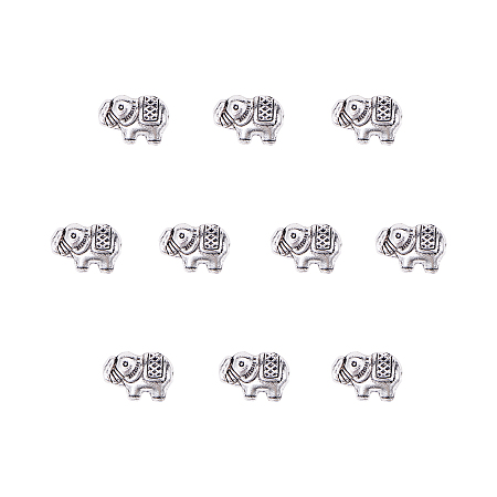 PandaHall Elite Tibetan Style Alloy Beads, Elephant, Antique Silver, 8.5x12x4mm, Hole: 0.8mm, 60pcs/box