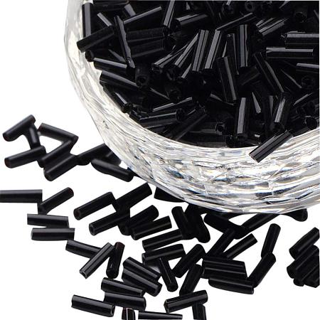 PandaHall Elite 1 Pound 6mm AB Color Long Beading Glass Bugle Seed Beads Tube Spacer Bead with 0.6mm Hole for Earring Bracelet Pendant Jewelry DIY Craft Making, Black