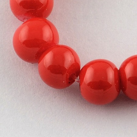 Honeyhandy Painted Glass Bead Strands, Baking Paint, Round, Red, 6mm, Hole: 1.3~1.6mm, about 133pcs/strand, 31.4 inch